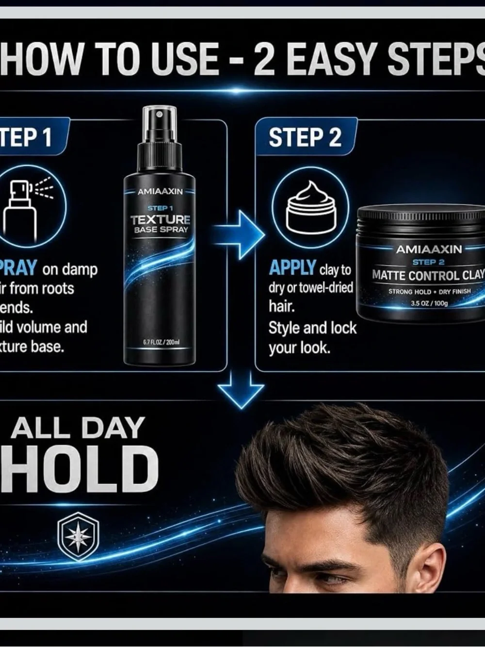 Hair Clay & Sea Salt Spray Kit for Men Strong Hold Matte Clay with Texturizing S